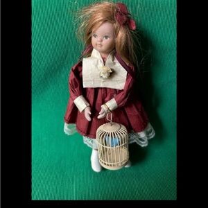 VINTAGE VICTORIAN KURT ADLER JOCELYN MOSTROM DOLL CHRISTMAS ORNAMENT W/BIRDCAGE